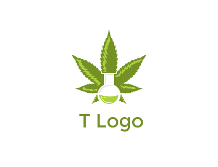 medical logo displaying laboratory flask with marijuana leaf