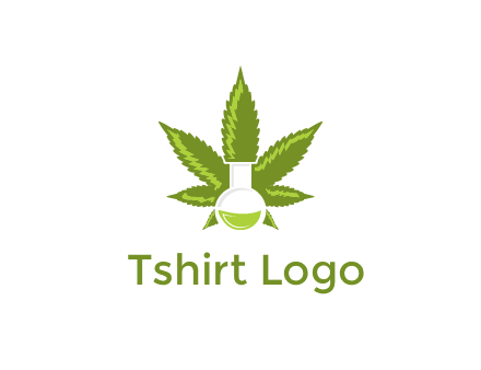 medical logo displaying laboratory flask with marijuana leaf