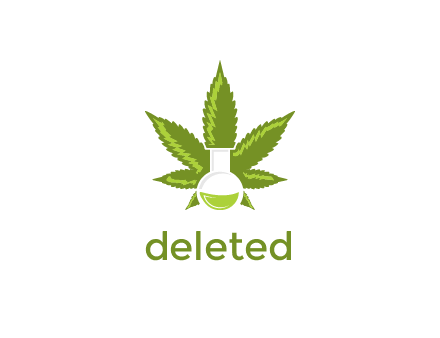 medical logo displaying laboratory flask with marijuana leaf