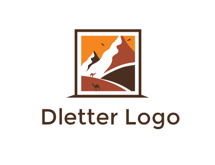 logo resembles a framed painting of the desert and mountains