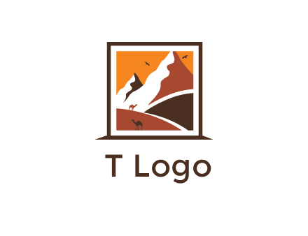 logo resembles a framed painting of the desert and mountains