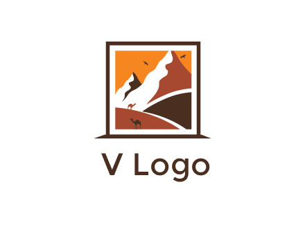 logo resembles a framed painting of the desert and mountains