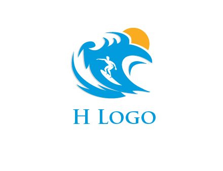 sun, surfing and the waves logo