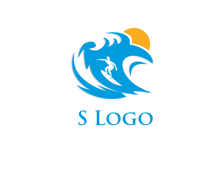 sun, surfing and the waves logo