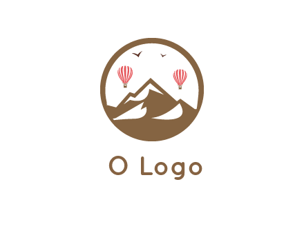 travel logo with hot air balloons over mountains