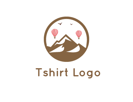 travel logo with hot air balloons over mountains