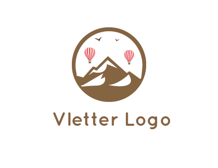 travel logo with hot air balloons over mountains