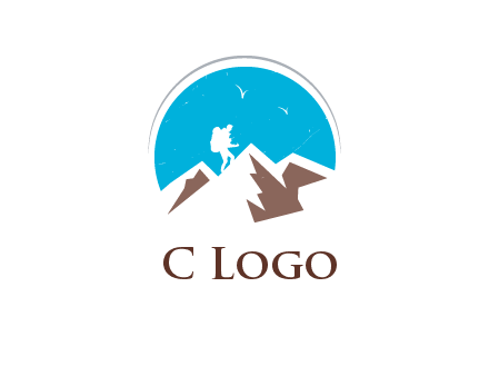 hiker climbing mountains logo