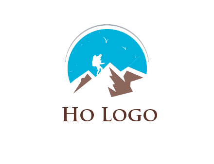 hiker climbing mountains logo