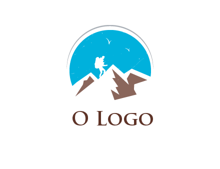 hiker climbing mountains logo