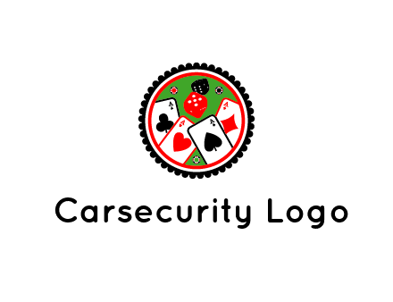 aces of cards, poker or casino chips and dice inside circular gambling logo