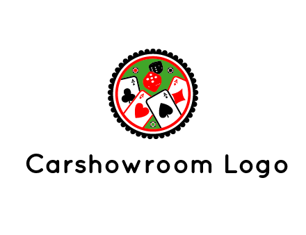 aces of cards, poker or casino chips and dice inside circular gambling logo