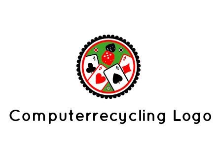 aces of cards, poker or casino chips and dice inside circular gambling logo