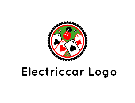 aces of cards, poker or casino chips and dice inside circular gambling logo