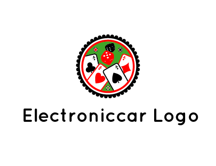 aces of cards, poker or casino chips and dice inside circular gambling logo