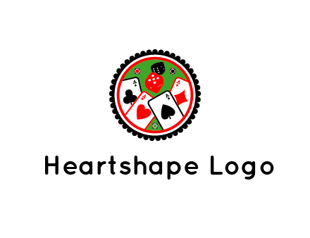 aces of cards, poker or casino chips and dice inside circular gambling logo