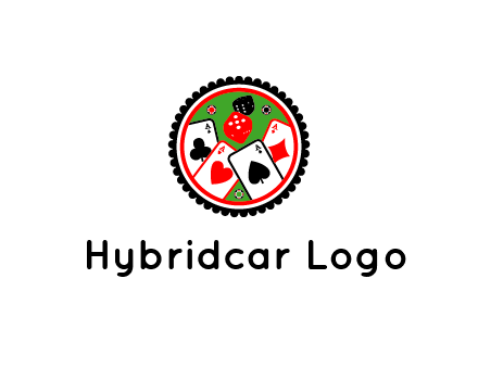 aces of cards, poker or casino chips and dice inside circular gambling logo