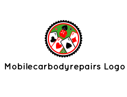 aces of cards, poker or casino chips and dice inside circular gambling logo