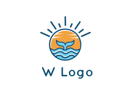 waves and the tail of a whale inside the sun logo