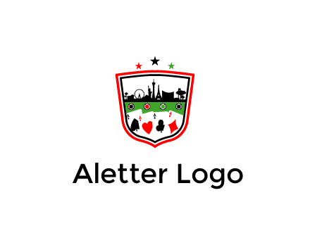 logo with aces in cards and outline of famous landmarks