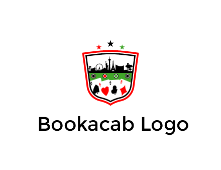 logo with aces in cards and outline of famous landmarks