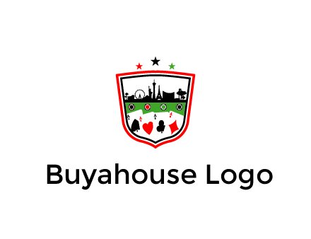 logo with aces in cards and outline of famous landmarks