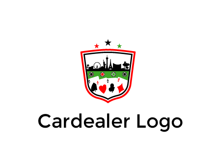 logo with aces in cards and outline of famous landmarks