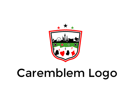 logo with aces in cards and outline of famous landmarks