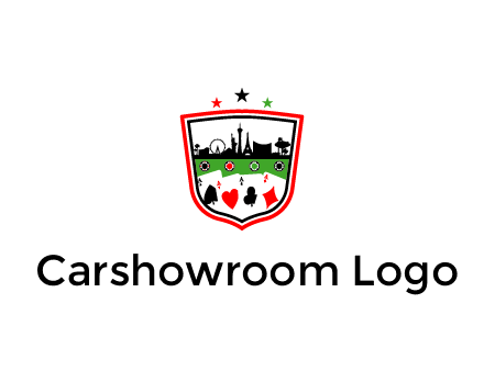 logo with aces in cards and outline of famous landmarks