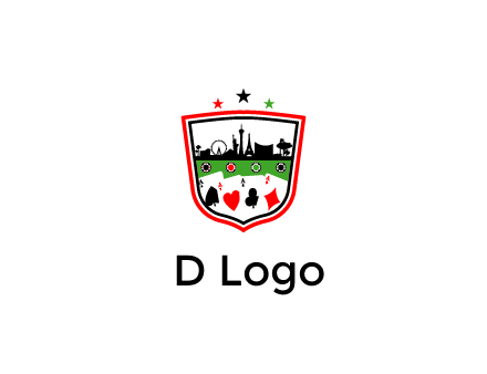 logo with aces in cards and outline of famous landmarks