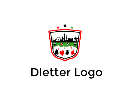 logo with aces in cards and outline of famous landmarks