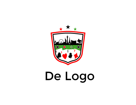 logo with aces in cards and outline of famous landmarks