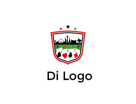 logo with aces in cards and outline of famous landmarks