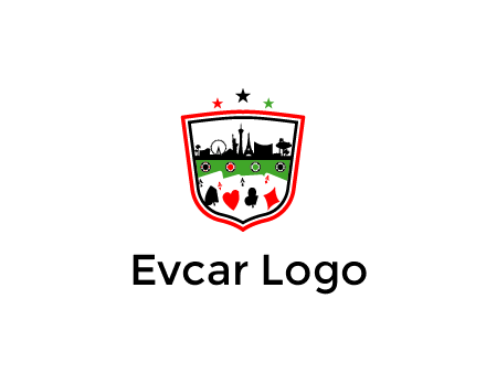 logo with aces in cards and outline of famous landmarks