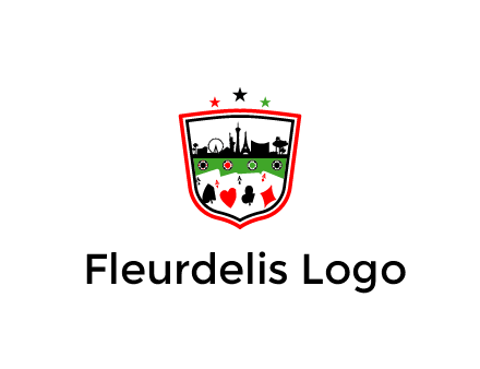 logo with aces in cards and outline of famous landmarks