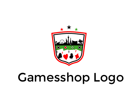 logo with aces in cards and outline of famous landmarks