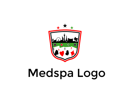 logo with aces in cards and outline of famous landmarks