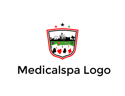 logo with aces in cards and outline of famous landmarks