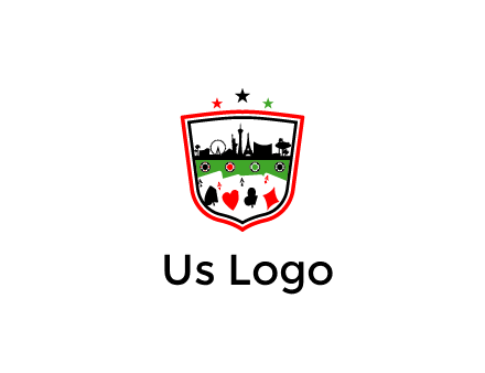 logo with aces in cards and outline of famous landmarks