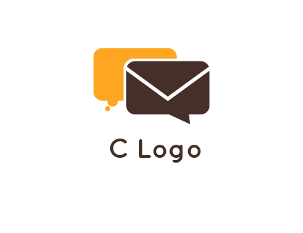 logo with a mail icon overlapping a chat or speech bubble