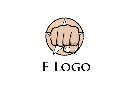 fist coming out of a star shaped rip in a circle logo