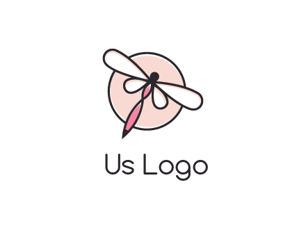 dragonfly slanting over a circle logo