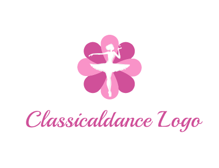 ballerina in a feminine flower shaped logo