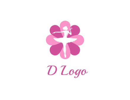 ballerina in a feminine flower shaped logo