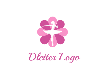 ballerina in a feminine flower shaped logo