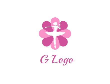 ballerina in a feminine flower shaped logo