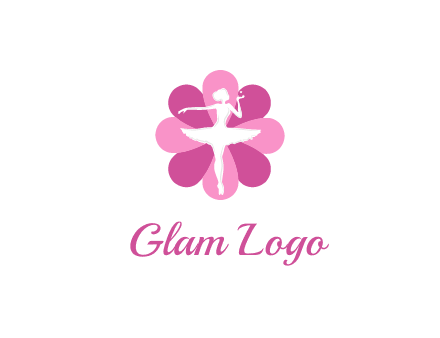 ballerina in a feminine flower shaped logo