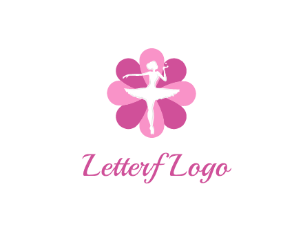 ballerina in a feminine flower shaped logo