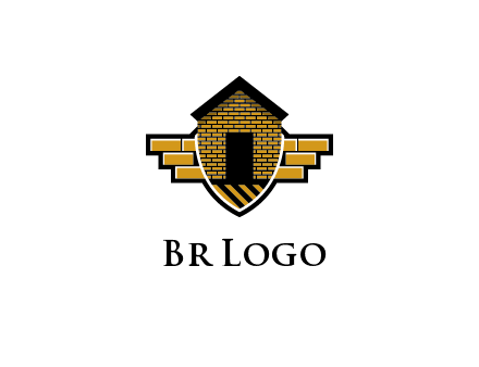 badge shape logo with a brick house