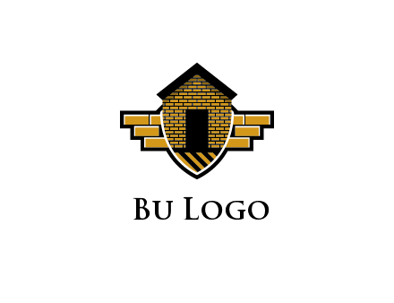 badge shape logo with a brick house